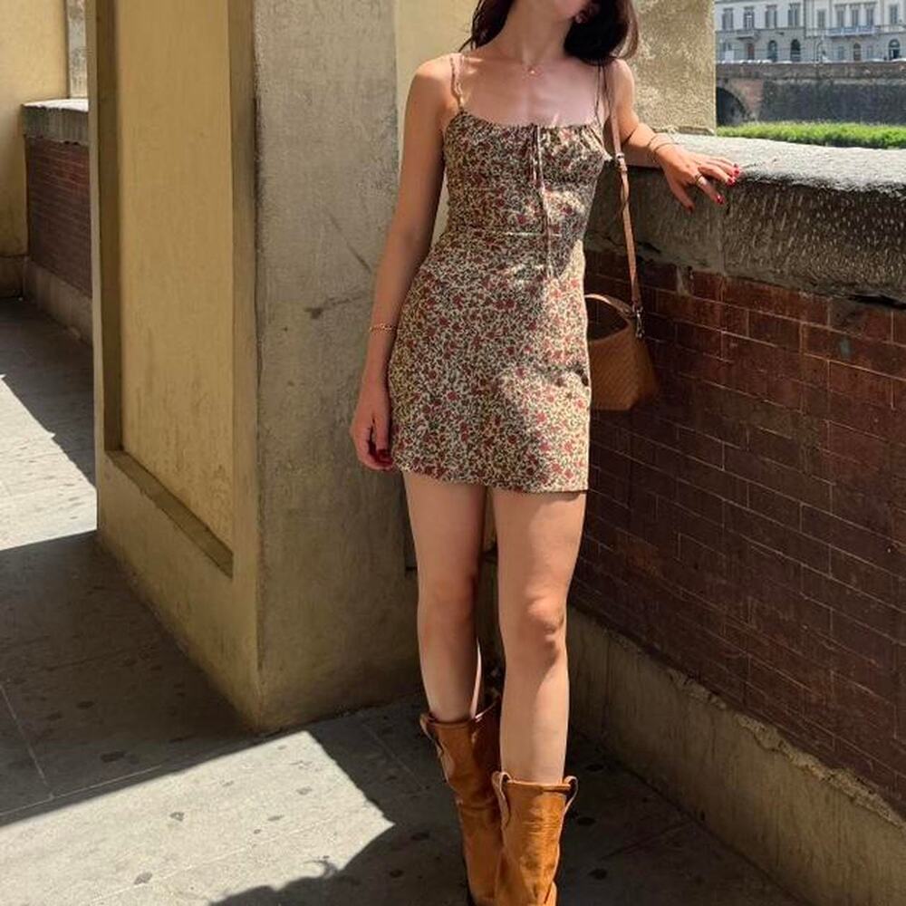 Realisation Par Inez Dahlia Silk Dress in gold red floral sz S
